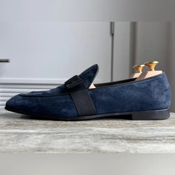 ERMERNEGILDO ZEGNA LOAFERS 9/ 10 SLIPPERS FORMAL TUXEDO BLUE SUEDE BOW TIE $1900